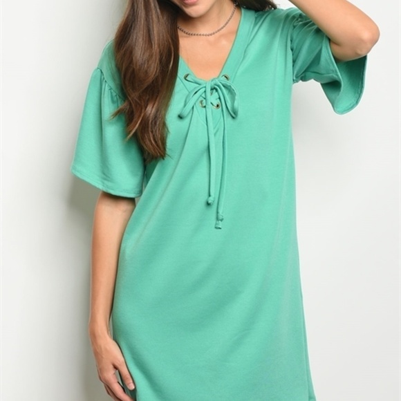 Mint Tunic Lace Up Dress - Picture 1 of 3